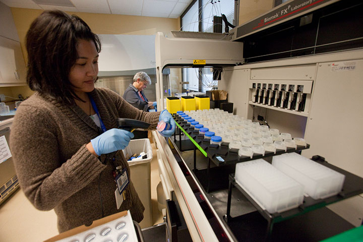 Technician with sample collection